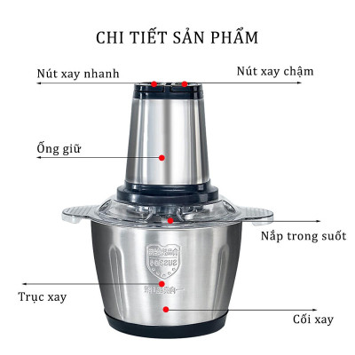 Máy Xay Thịt Cối Inox 304 Loại 4 Lưỡi Đa Năng Mini Cầm Tay Siêu Khỏe Dễ Dàng Sử Dụng  Dung Tích 2 Lít - Hàng Nhập Khẩu