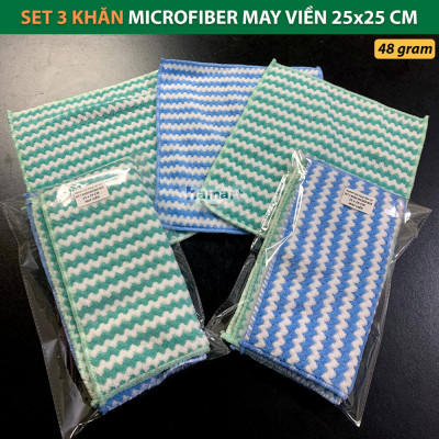 SET 3 Khăn Lau Đa Năng Nhà Bếp Siêu Thấm 25CM Microfiber Lau Cốc Chén Bàn Ghế Xe Hơi Tiện Lợi