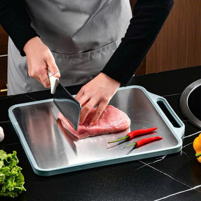 Thớt Inox 304 Kháng Khuẩn 2 Mặt, Mặt Sau Nhựa PP Kháng Khuẩn Có Tay Cầm - HÀNG CHÍNH HÃNG MINIIN
