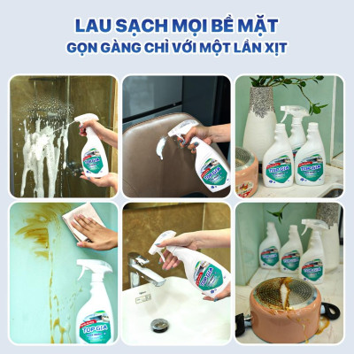 Combo 3 chai xịt tẩy đa năng TOPGIA 500ml: làm sạch vết bẩn, khử mùi, kháng khuẩn hiệu quả.