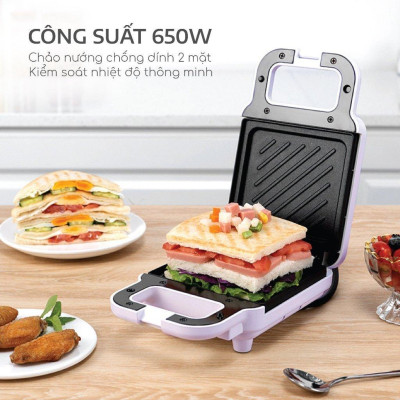 Máy Nướng Bánh Mì Sandwich SK560 Bữa Sáng Nhanh Gọn, Bánh Mì Chín Nhanh Đều Chống Dính