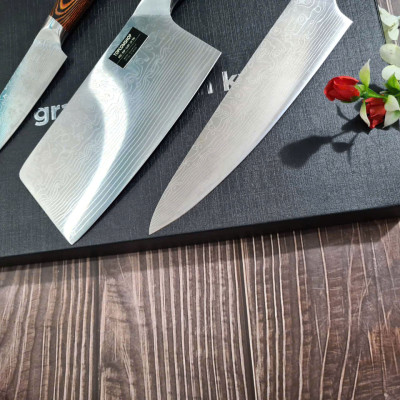 DAO - BỘ 3 DAO BẾP NHẬT BẢN THÉP DAMASCUS MÃ A4 DT2 nt topcomshop vn