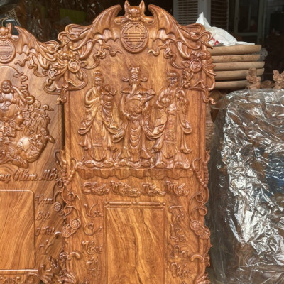 Đốc lịch treo tường khắc chữ phật tam đa phúc lộc thọ bằng gỗ hương đá kt 37×77×3cm