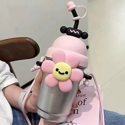 Bình Giữ Nhiệt Hoa Dễ Thương 700ML Inox 316 Cao Cấp – Kèm Ống Hút, Dây Đeo, Sticker & Cọ Vệ Sinh - HÀNG CHÍNH HÃNG MINIIN