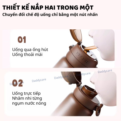 Bình nước cho bé đi học giữ nhiệt có ống hút ZoyZoii kèm túi gấu bông Animal Series Thermos Cup E20