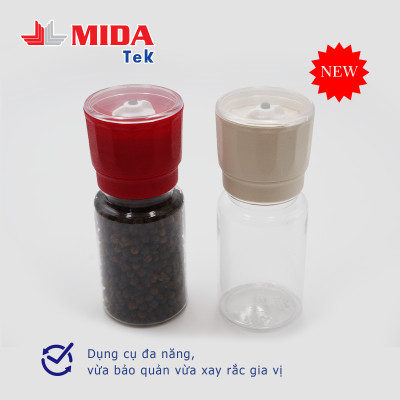 Dụng cụ xay tiêu MIDATEK cối xay ceramic Màu Đỏ chai nhựa dung tích 100ml miệng hũ 38mm