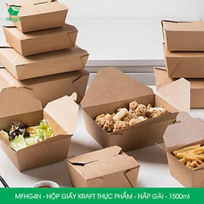 MFHG4N - 1500ml - 25 hộp giấy kraft đựng thực phẩm, hộp giấy nắp gài đựng thức ăn mang đi