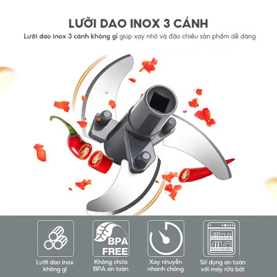 Dụng cụ xay tỏi ớt, thực phẩm Lebenlang LBL3888 dung tích 170ml, lưỡi dao 3 cánh sắc bén, dây rút tiện lợi - hàng chính hãng