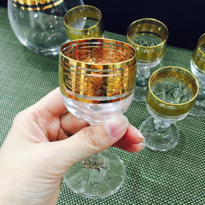 Bộ Bình Rượu Và 6 Ly Pha Lê Mạ Vàng 750ml/Ly 50ml