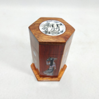 Lọ đựng tăm - hũ tăm gỗ hương khảm cô gái - loại đẹp
