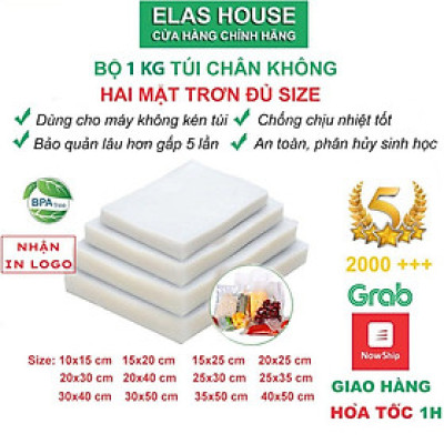 Túi hút chân không thực phẩm hai mặt trơn, 1kg túi hút chân không PA PE trơn dày 10 zem cao cấp đủ size (2 mặt trơn)