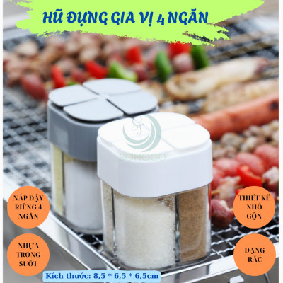 Hộp đụng gia vị 4 ngăn 8.5x6.5x6.5 cm Lọ Gia Vị 4 Ngăn Tiện Lợi Cho Nhà Bếp, Dã Ngoại Cắm Trại