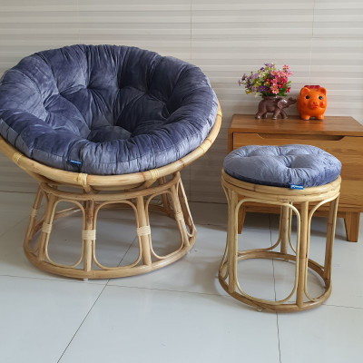 Bộ ghế thư giãn papasan + đôn nhỏ ( vải nhung xám)