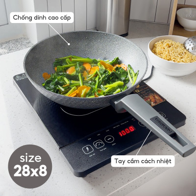 Chảo nhôm chống dính Lebenlang LBL2513, size 28 sâu lòng, tay cầm nhựa, dùng cho các loại bếp - hàng chính hãng