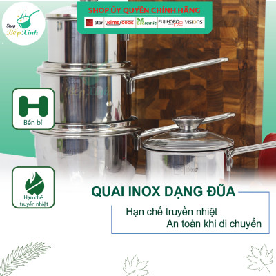 Quánh Inox 430 Bếp Từ 3 Đáy Fivestar Nắp Kính - Tặng 5 Muỗng Ăn Inox - Bạc