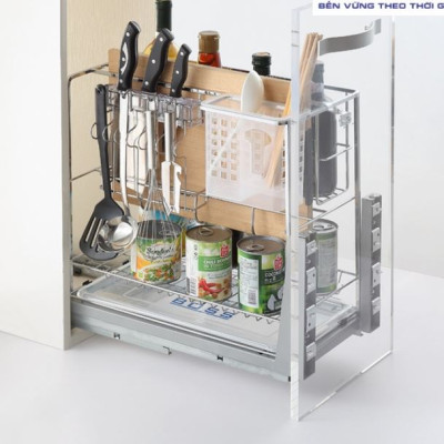 Giá đựng dao thớt Tundo VIPCT1620 nan dẹt inox 304 ray âm giảm chấn Boss