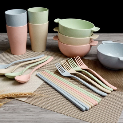 Bộ Khay đựng đồ ăn kèm phụ kiện bằng Lúa Mạch - Hàng Chính Hãng 