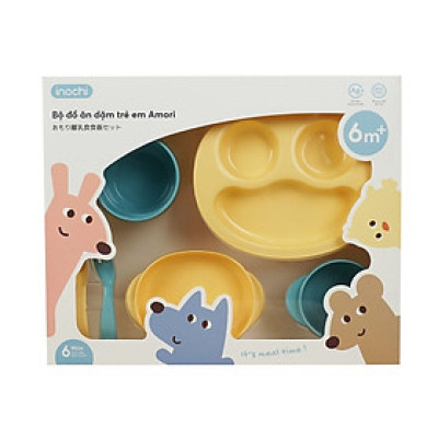 Bộ Đồ Ăn Dặm Cho Trẻ Em Amori Đạt Tiêu Chuẩn Xuất Nhật Bản , EU Đảm Bảo An Toàn Tuyệt Đối Cho Trẻ - Chính Hãng Inochi ( Tặng kèm khăn lau đa năng pakasa) 