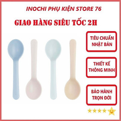 Bộ 04 thìa ăn Inochi Amori, thìa nhựa PP nguyên sinh, không BPA an toàn cho sức khỏe - Hàng chính hãng inochi ( Tặng kèm khăn lau tay pakasa)