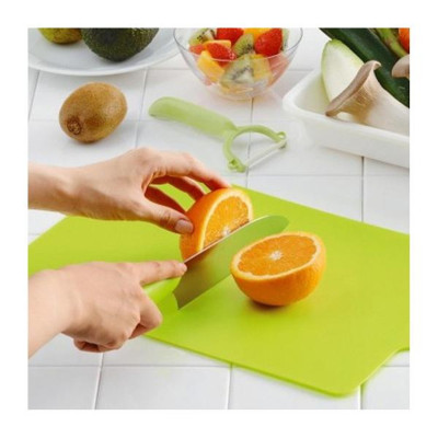 Combo Dao gọt hoa quả KAI + Thớt nhựa dẻo màu xanh lá