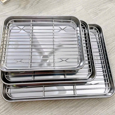 Khay Nướng Inox 304 Dày Dặn Kèm Vỉ Hấp Hình Chữ Nhật Dùng Nướng Bánh, Thực Phẩm - HÀNG CHÍNH HÃNG MINIIN