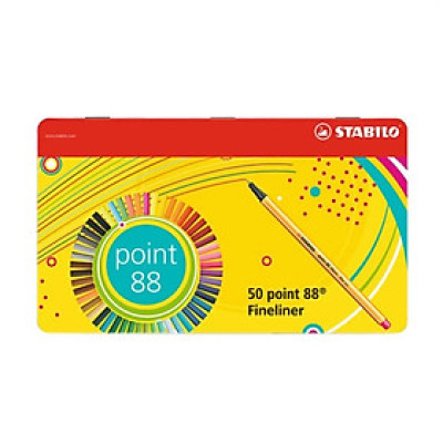Combo bút kim STABILO Point 88 0.4mm (PT88) - Hộp thiếc 66 màu (PT8866M)