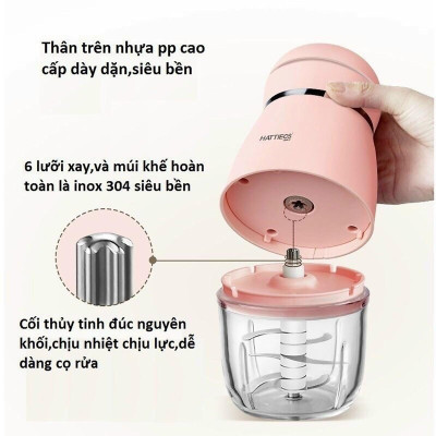Máy Xay Đồ Ăn Dặm Cho Bé 6 Lưỡi Cối Thuỷ Tinh Bản Cao Cấp - Hàng Chính Hãng