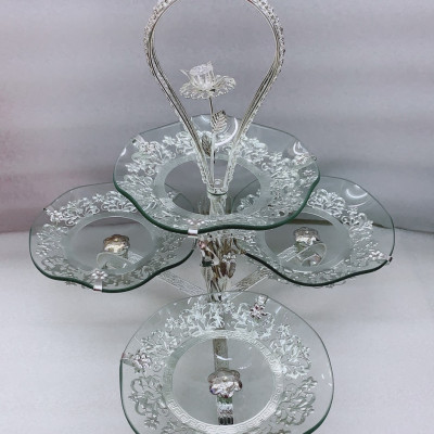 KHAY ĐỰNG BÁNH KẸO HOA QUẢ THỦY TINH 4 TẦNG - VD26