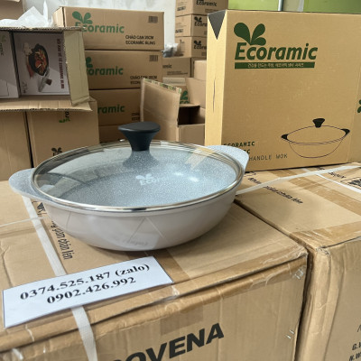 Nồi Lẩu Chảo Sâu Lòng 2 Quai Size 28CM ECORAMIC Chính Hãng
