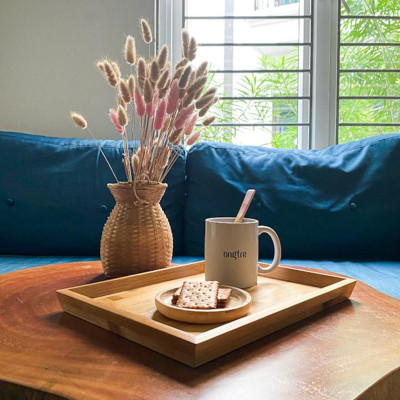 Khay trà bằng tre công nghiệp hình chữ nhật có tay cầm, khay tre phục vụ nhà hàng, khách sạn | ongtre