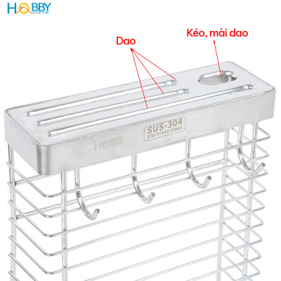 Kệ để dao kéo có móc treo khăn inox 304 dán tường Hobby home decor TD1
