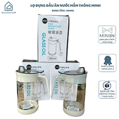 Bình Thủy Tinh Rót Dầu Ăn/Nước Mắm Có Vòi & Phễu Tích Hợp – Dung Tích 500ml – Chai Đựng Gia Vị Thông Minh, Chịu Nhiệt, Có Vạch Chia- HÀNG CHÍNH HÃNG MINIIN
