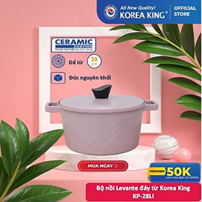 Nồi nấu Levante đáy từ Korea King KP-28LI(Nồi, nắp bằng nhôm đúc, phủ men chống dính Ceramic, Ø28cm)-Màu hồng