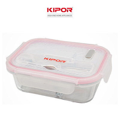 Hộp cơm văn phòng 3 ngăn KIPOR KP-G155 - Thuỷ tinh cao cấp, dùng được trong lò vi sóng - Kèm đũa thìa INOX an toàn- Hàng chính hãng