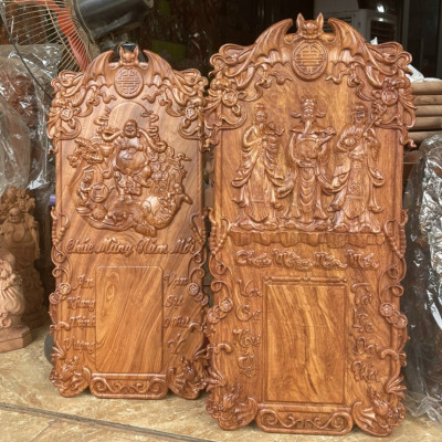 Đốc lịch treo tường khắc chữ phật tam đa phúc lộc thọ bằng gỗ hương đá kt 37×77×3cm