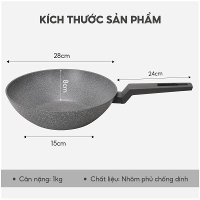 Chảo nhôm chống dính Lebenlang LBL2513, size 28 sâu lòng, tay cầm nhựa, dùng cho các loại bếp - hàng chính hãng