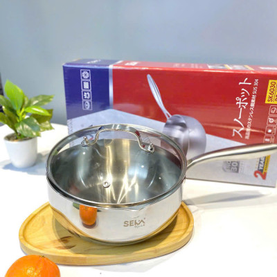 Chảo inox 5 lớp nano Seka chống dính tự nhiên có nắp kính cao cấp size 22-24-26cm