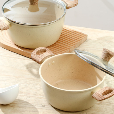 Nồi Nhật Vân Đá Quai Cầm Bằng Gỗ Chống Nóng Nắp Kính Sang Trọng Đủ Size 20,22,26,28cm