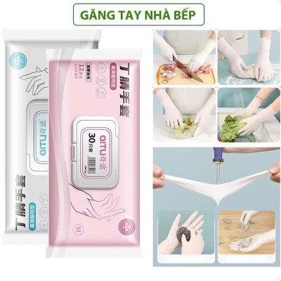 Găng tay cao su siêu dai làm bếp nấu ăn rửa chén, hộp 30 bao tay nhà bếp đa năng tái sử dụng nhiều lần