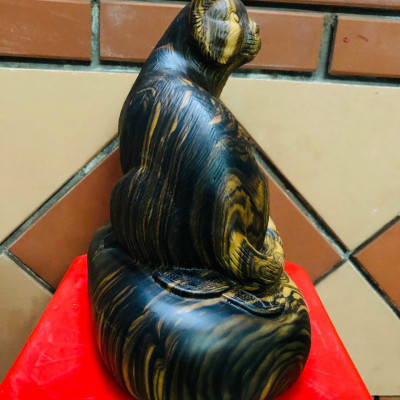 Tượng con mèo điêu khắc bằng gỗ mun kt 30×26×17cm