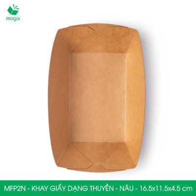 MFP2N - 16.5x11.5x4.5 cm - 25 khay giấy dáng thuyền đựng thức ăn, khay giấy đựng món tráng miệng
