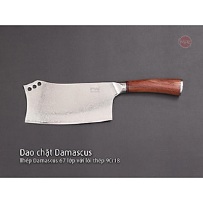 Dao chặt Damascus iMat,lưỡi bằng thép không gỉ 9Cr18, cán gỗ cẩm lai tự nhiên