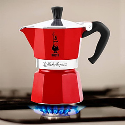  Ấm pha cafe Bialetti Mocha Express Espresso Maker màu đỏ - 3 tách/ lần không dùng cho bếp từ Hàng chính hãng