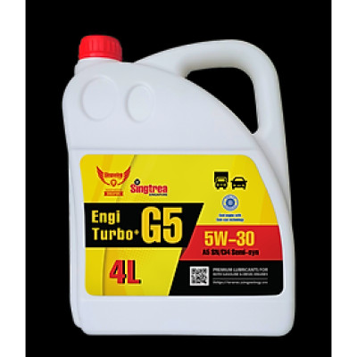 Dầu nhớt nhập khấu Singtrea Engi Turbo+ G5 5w-30 SN/CI4 Semi-Synthetic 4L dành cho xe ô tô