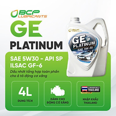 Nhớt Ô Tô BCP GE PLATINUM SAE 5W30- API SP - Can 4L Nhập Khẩu Thái Lan - Dùng cho xe động cơ xăng đời mới