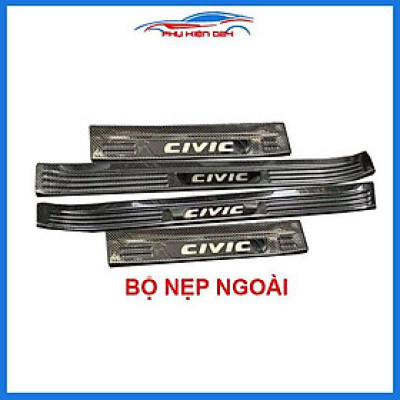 Bộ nẹp bước chân trong ngoài vân Cacbon xe Civic 2016-2017 2018-2019-2020 chống trầy làm đẹp ô tô