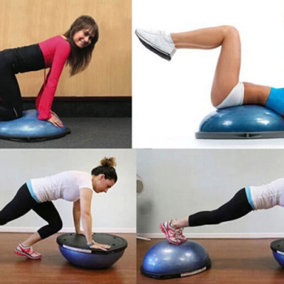 Bóng tập thăng bằng Bosu, bóng tập thể lực tích hợp thêm dây kéo thể lực đàn hồi hỗ trợ các bài tập gym, yoga an toàn