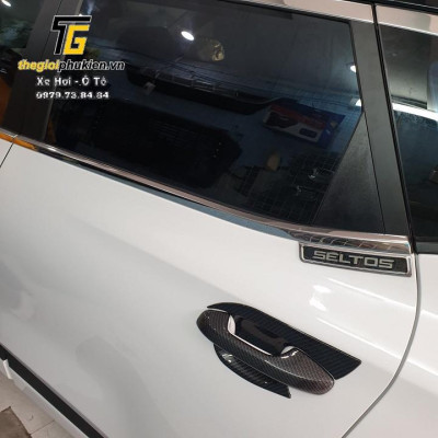 Bộ ốp tay nắm cửa, hõm cửa xe KIA Seltos 2020 vân Carbon