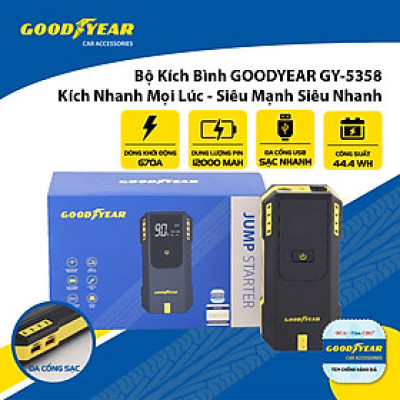 Bộ Kích Bình Cho Xe Hơi 670A GOODYEAR GY-5358 Đa Chức Năng Sạc Dự Phòng 12000mAh Siêu Mạnh Siêu Nhanh - Nhập Khẩu Chính Hãng