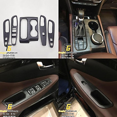 Ốp nội thất vân gỗ cho Hyundai Santafe 2019 Cao cấp - gỗ đen